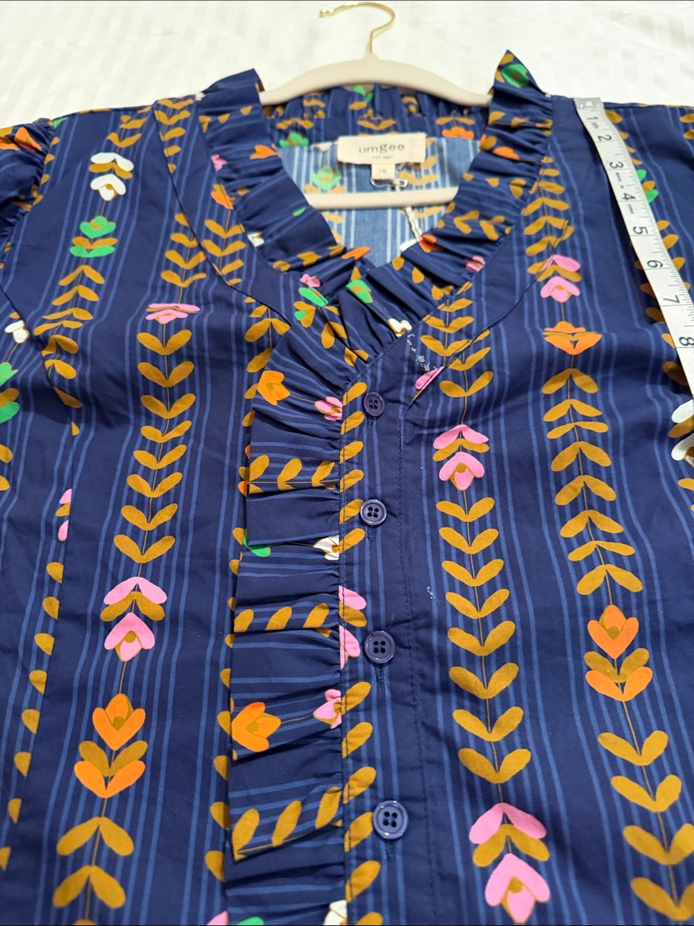 Umgee Navy Floral-Print Ruffle Front Blouse - Picture 13 of 15